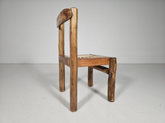 Set of 6 Solid pine wood and leather Brutalist Dining Chairs, Belgium, 1970s - Image 10