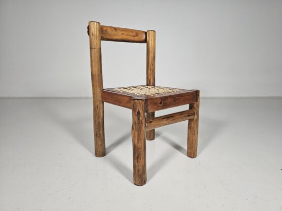 Set of 6 Solid pine wood and leather Brutalist Dining Chairs, Belgium, 1970s - Image 11