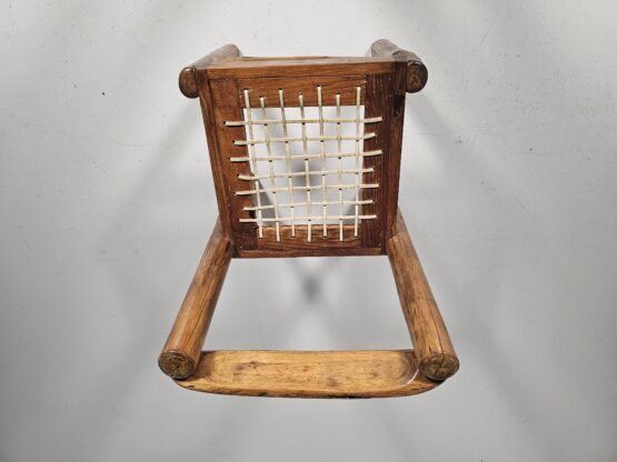 Set of 6 Solid pine wood and leather Brutalist Dining Chairs, Belgium, 1970s - Image 12