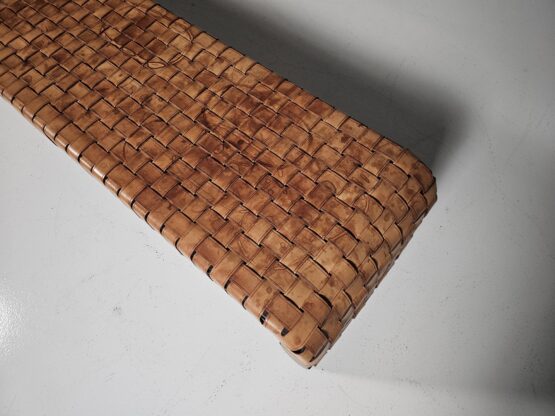 Woven cognac leather Brera bench by Guglielmo Ulrich for Matteo Grassi, 1990s - Image 5