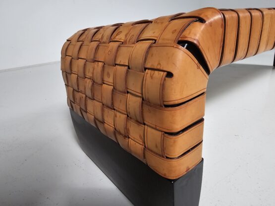 Woven cognac leather Brera bench by Guglielmo Ulrich for Matteo Grassi, 1990s - Image 8