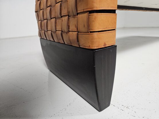 Woven cognac leather Brera bench by Guglielmo Ulrich for Matteo Grassi, 1990s - Image 7