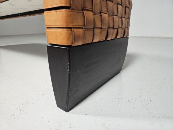 Woven cognac leather Brera bench by Guglielmo Ulrich for Matteo Grassi, 1990s - Image 10