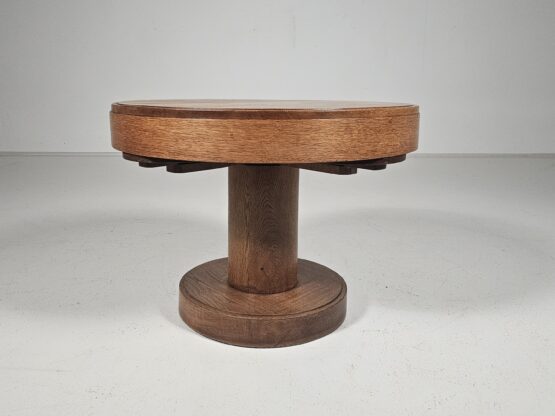 Round oak and teak Amsterdamse School side table, The Netherlands, 1930s