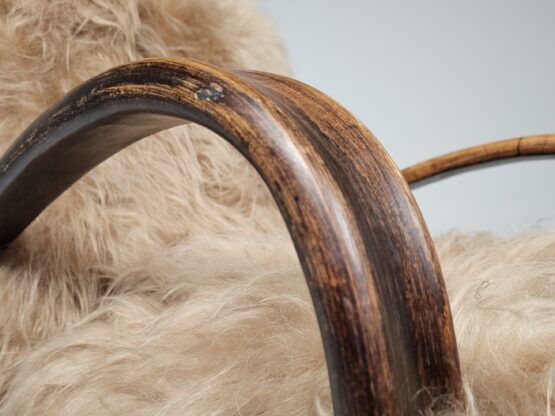Jindrich Halabala H-269 Lounge Chair in Beige Mongolian Sheepskin, 1930s - Image 5