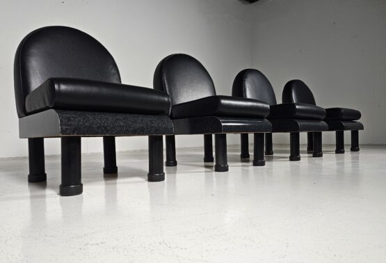 Memphis style black leather lounge chairs in the manner of Ettore Sottsass, 1980 - Image 5