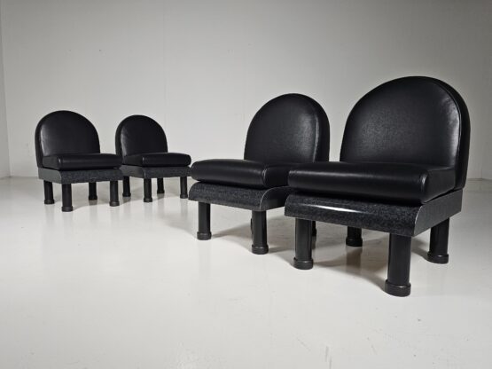 Memphis style black leather lounge chairs in the manner of Ettore Sottsass, 1980 - Image 2