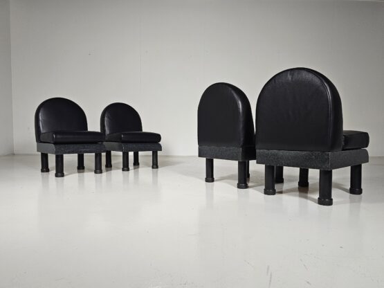 Memphis style black leather lounge chairs in the manner of Ettore Sottsass, 1980 - Image 3