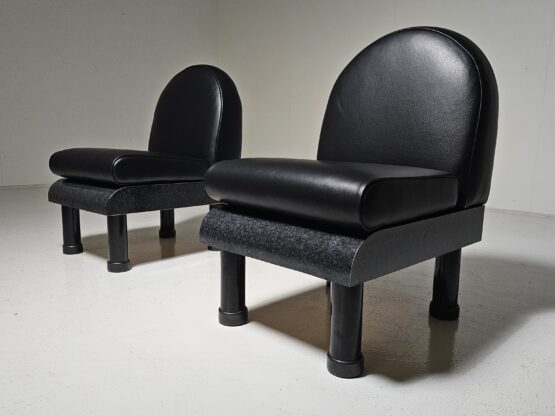 Memphis style black leather lounge chairs in the manner of Ettore Sottsass, 1980 - Image 8