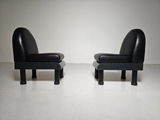Memphis style black leather lounge chairs in the manner of Ettore Sottsass, 1980 - Image 6