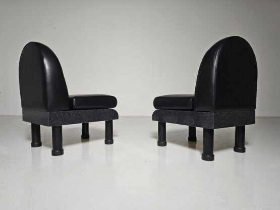 Memphis style black leather lounge chairs in the manner of Ettore Sottsass, 1980 - Image 7