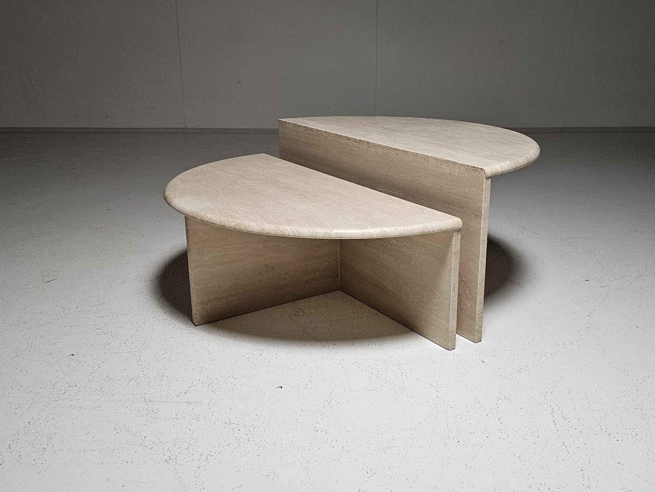 Vintage Bi-level round travertine coffee table