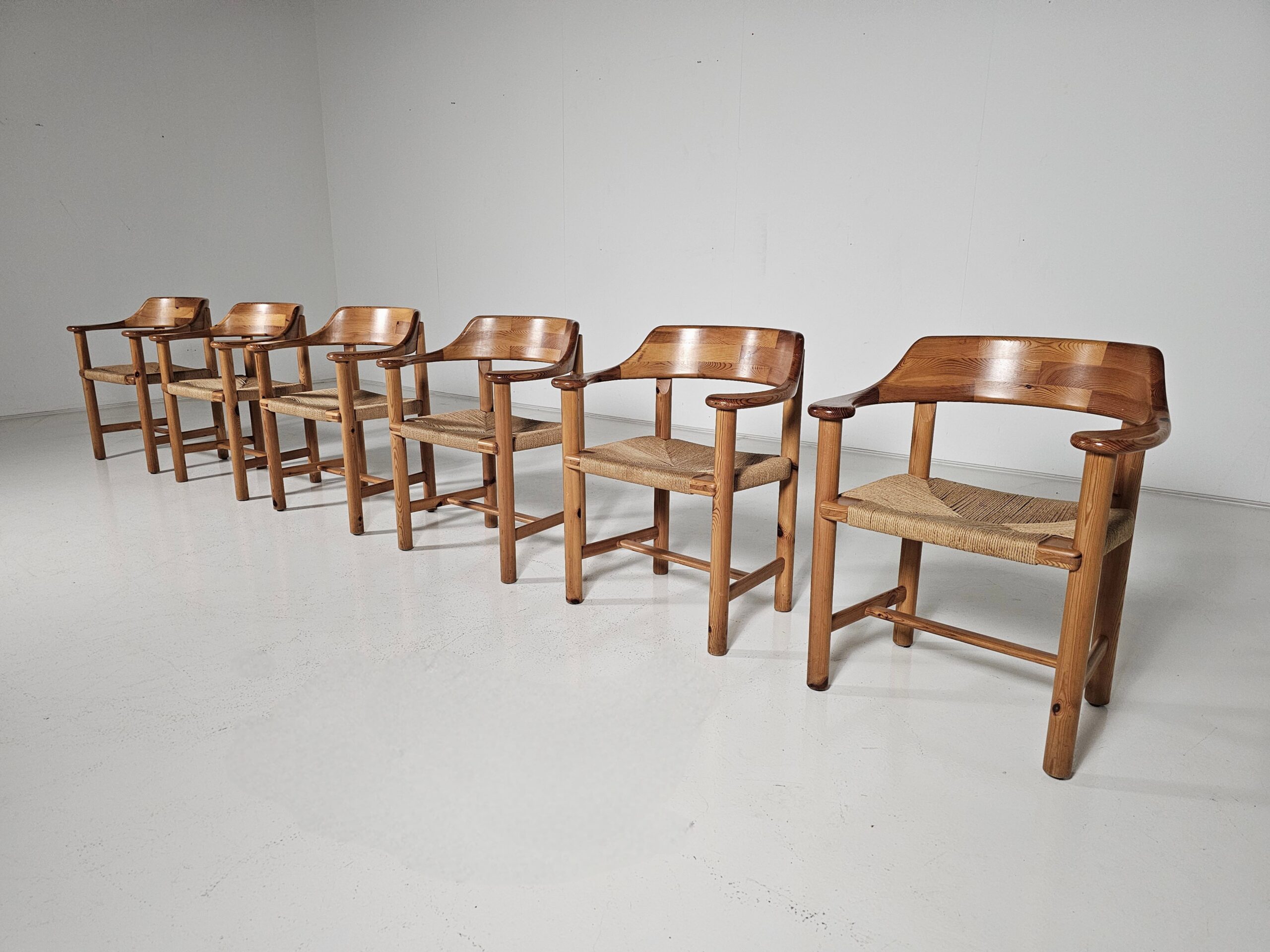 Rainer Daumiller Dining Chairs, Pine wood, Paper Cord